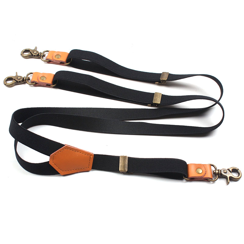 European and American fashion black three-clip hook suspenders with leather vintage straps FY18110106
European and American fashion black three-clip hook suspenders with leather vintage straps FY18110106