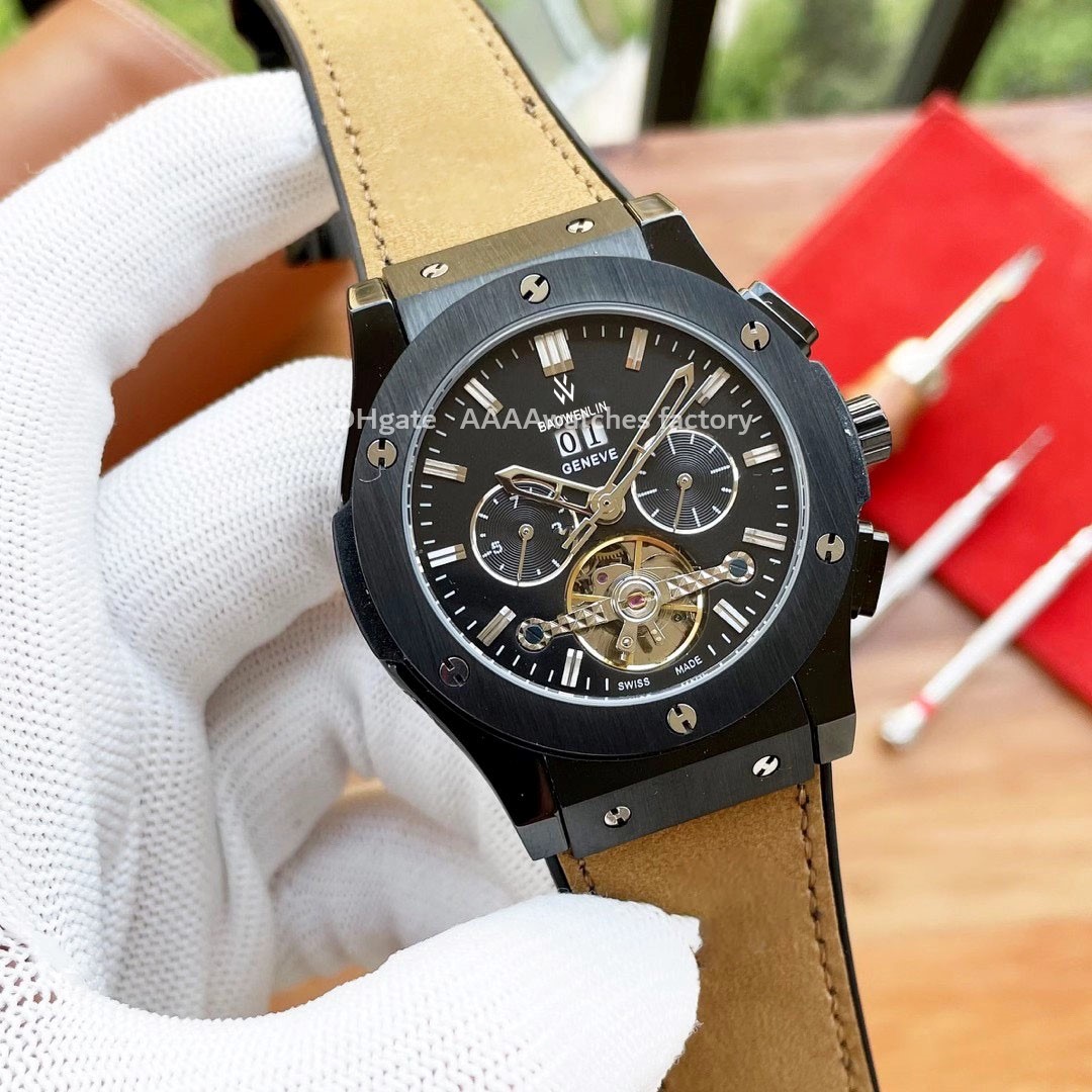 AAA Classic fusion men's watch multifunctional Tourbillon automatic mechanical sports belt grinding optional 45mm Watches for Men luxury Designer Auto Dateh hublo, Tool. no single beat
AAA Classic fusion men's watch multifunctional Tourbillon automatic mechanical sports belt grinding optional 45mm Watches for Men luxury Designer Auto Dateh hublo, Tool. no single beat