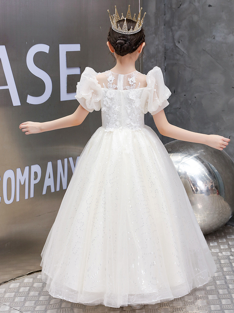 Vintage Flower Girls Dresses Sheer Neck Long Sleeve Hand Made Flowers Kids Formal Wear Hi Lo Satin Girl Dress For Wedding 403