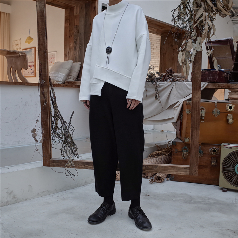 [EAM] New Spring High Collar Long Sleeve Black Loose Irregular Hem Large Size Sweatshirt Women Fashion Tide JK800 201212