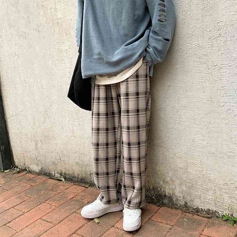 men's pants spring summer plaid vintage bottoms korean casual clothing drawstring wide leg straight loose check trousers s4ub, Black
men's pants spring summer plaid vintage bottoms korean casual clothing drawstring wide leg straight loose check trousers s4ub, Black