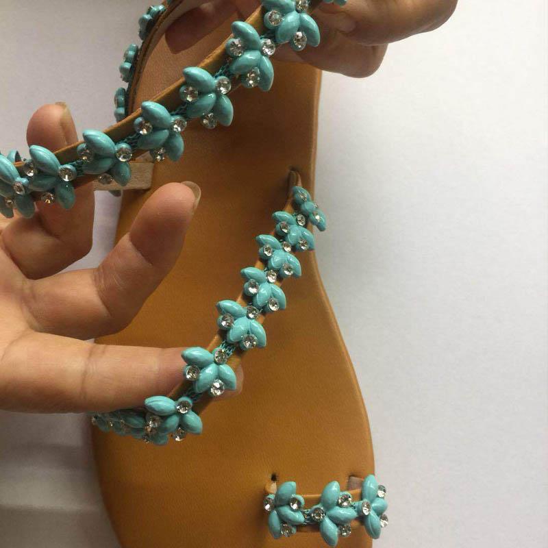 New women sandals summer gladiator flats handmade rhinestone bohemia shoes ladies open toe flip flop casual beach sandals