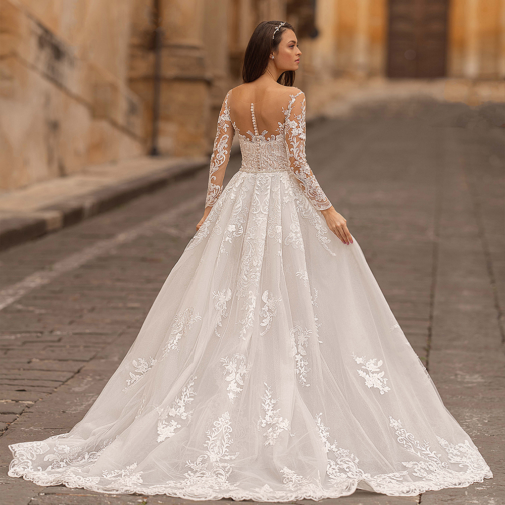 Beading Waist Appliques Long Sleeve 2 Pieces Mermaid Wedding Dresses With Detachable Train Vestido De Noiva Sereia bridal gown