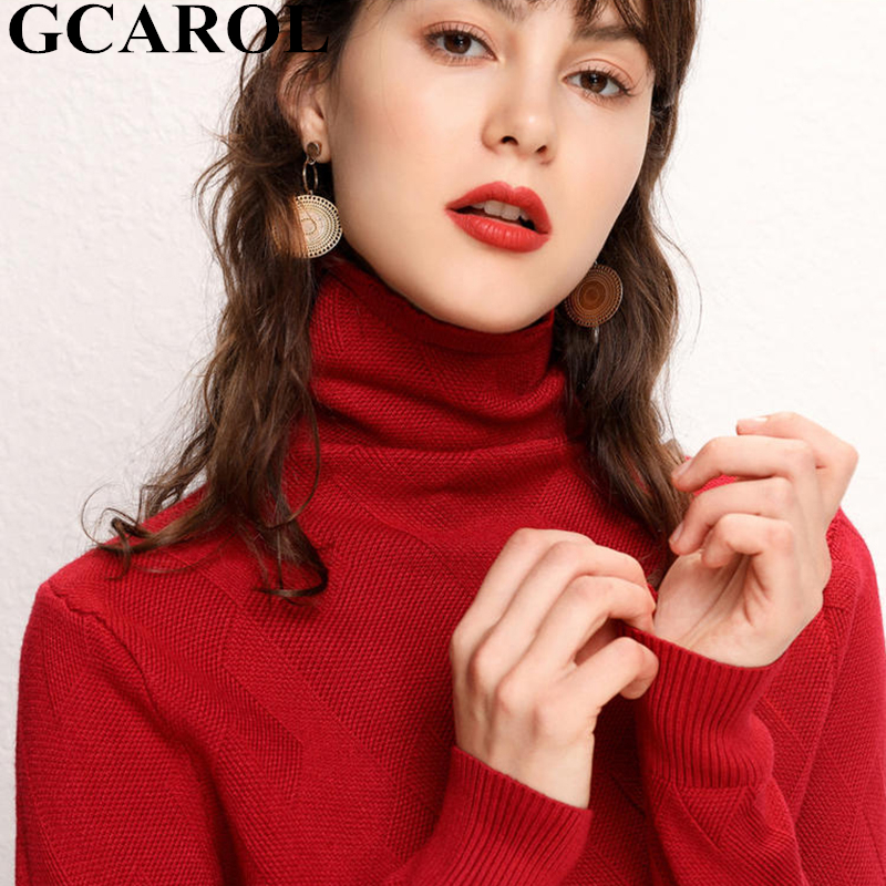 GCAROL New Women Turtleneck Slim Sweater Diamond Lattice Thick Stretch Oversize Jumper High Street OL Basic Knitted Pullover 210218