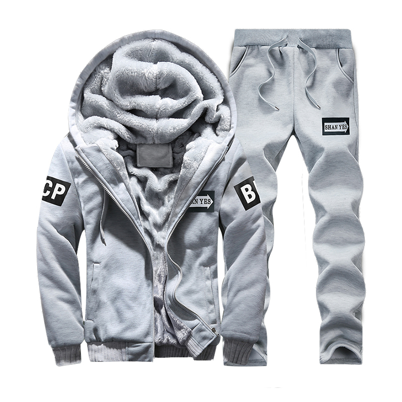 Men's Winter Warm Fleece Sports Tracksuit Male Hooded And Sweatpant Sets Casual 2 Piece Thick Warm Zipper Suit Outwear 201210