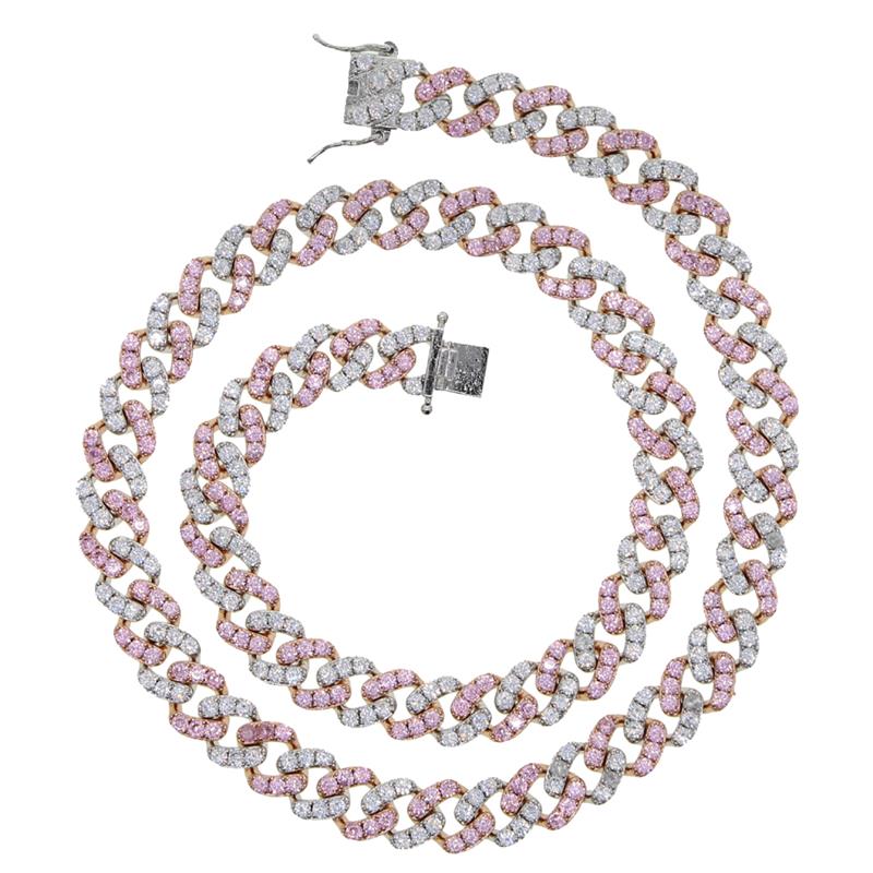 2021 new 9MM iced out bling cz Miami cuban link chain Two tone pink blue cz choker necklace silver color women fashion jewelry