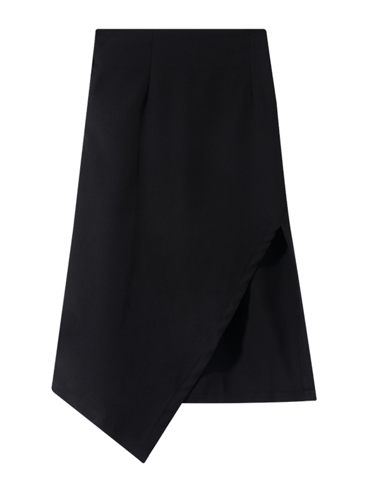 Autumn Hong Kong Style Black Skirt Split Skirt Womens MidLength High Waist A Shaped Slimming Hip Skirt 210306