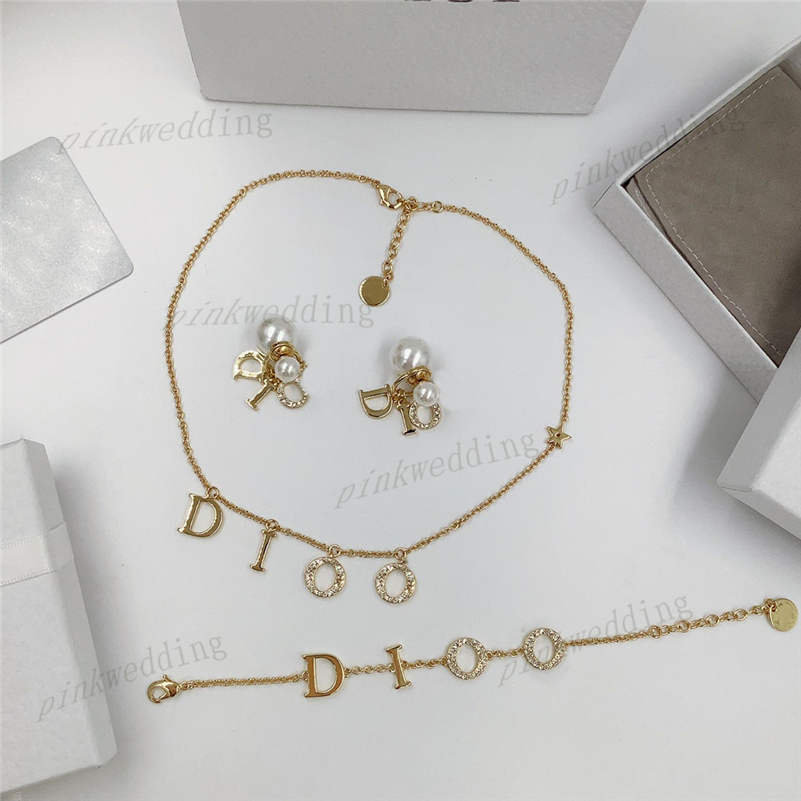 Exquisite Double Pearl Earrings Letter Pendant Necklace Gold Plated Thin Chain Bracelet Classic Jewelry Set, Golden
Exquisite Double Pearl Earrings Letter Pendant Necklace Gold Plated Thin Chain Bracelet Classic Jewelry Set, Golden