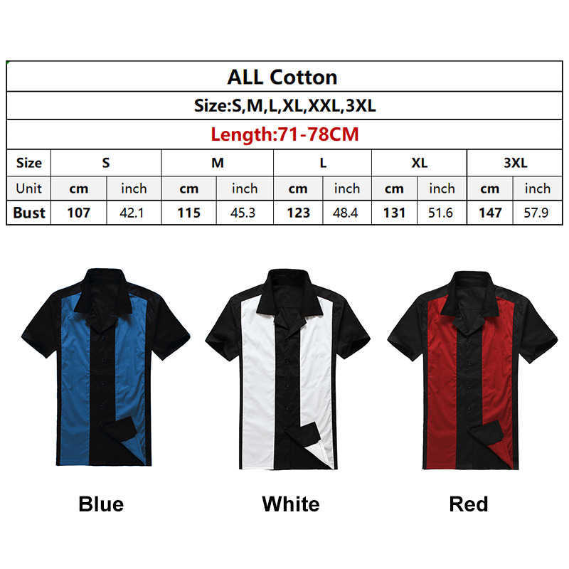 Plus Size Men's 50s Male Clothing Short Sleeve Patchwork Rockabilly Style Casual Cotton Blouse Mens Bowling Dress Shirts 210714
