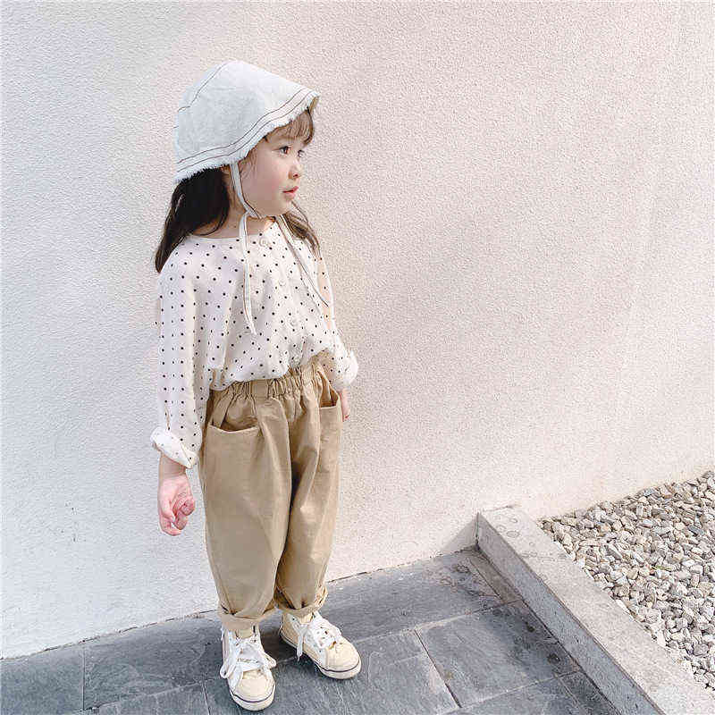 Spring Autumn korean style girls harem pants kids cotton pockets casual trousers 211103