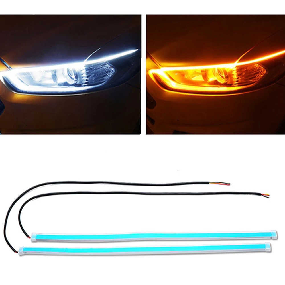 New 2Pcs LED DRL Daytime Running Light Car Styling Dynamic Streamer Flow Amber Blub Turn Signal Warning Steering Fog Day Lamp