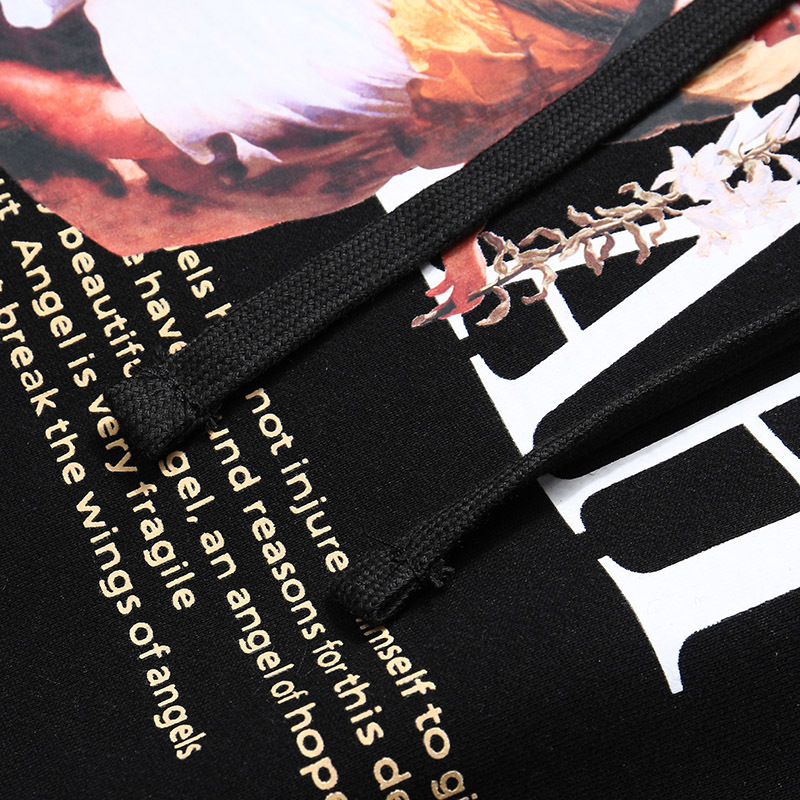 Mens Hip Hop Streetwear Hoodie Angel Girl Print Sweatshirt Loose Cotton Fleece Pullover Autumn Winter Black Hoodie Hipster 201020