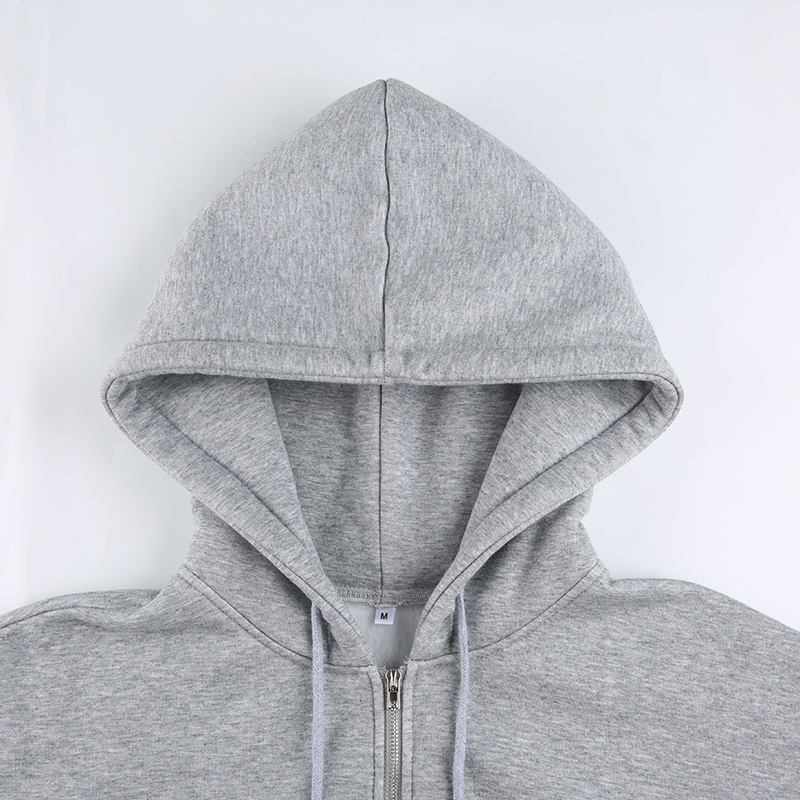 Rockmore Zipper Up Hoodies Women Aesthetic Pockets Solid Sweatshirts Long Sleeve Crop Top Baggy Hooded Hoodie Sweat Shirts Loose 201204