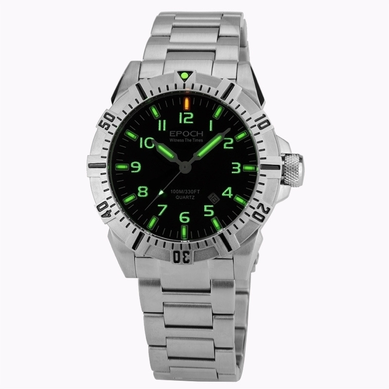 EPOCH steel strap waterproof 100m tritium gas tubes luminous sport diving quartz watch T200112, B style
EPOCH steel strap waterproof 100m tritium gas tubes luminous sport diving quartz watch T200112, B style