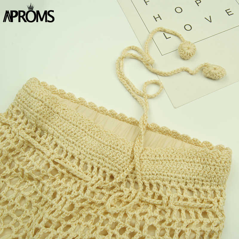 Aproms Boho Lace Crochet Midi Skirt Women Vintage Knitting Cotton Hollow Out Skirts Ladies Summer Beach Pencil Saia 210621