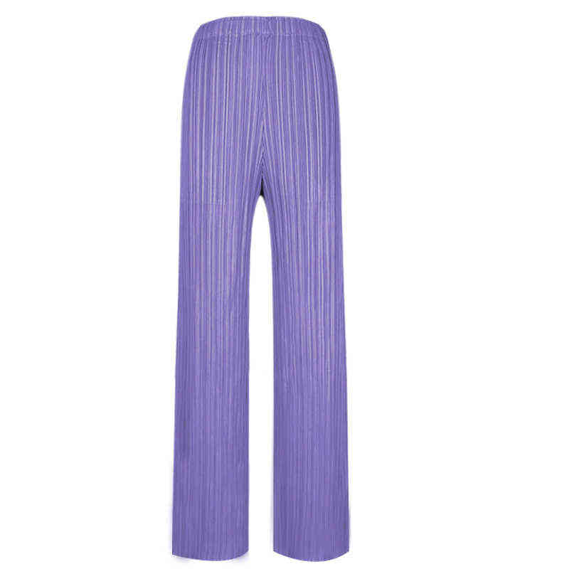 DEAT Pleated Straight Solid Pants Women Elastic Fit Nine Length Trousers Wild Autumn Fold Fashion Clothes AM060 211124