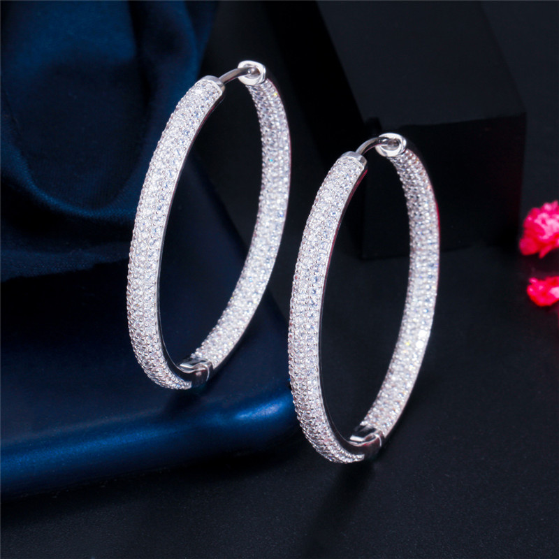 South American 18k Gold Big Hoop 42mm AAA Cubic Zirconia Designer Earrings Copper Jewelry White CZ Silver Circle Earring Jewelry V