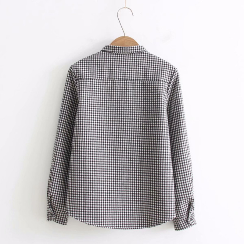 2021 New Korean Black and White Plaid Velvet Shirt Women Long Sleeve Warm Winter Thickening Blouse Tops Female Outerwears 210225
