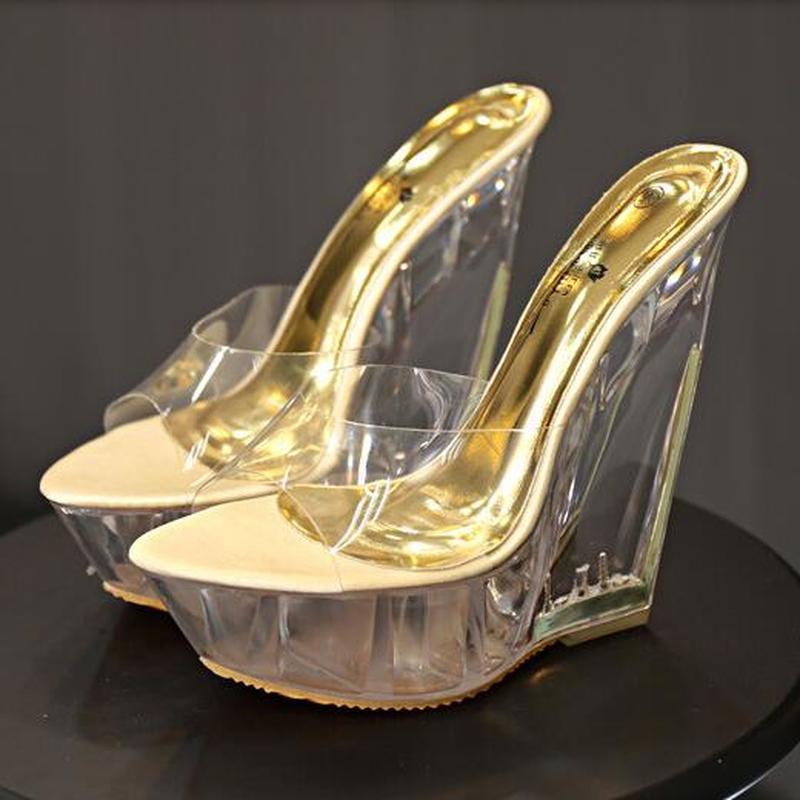 2026 Sexy Summer Slippers Fashion High Heels Transparent Crystal Platform Shoes Wedges Sandals for Women dh605855