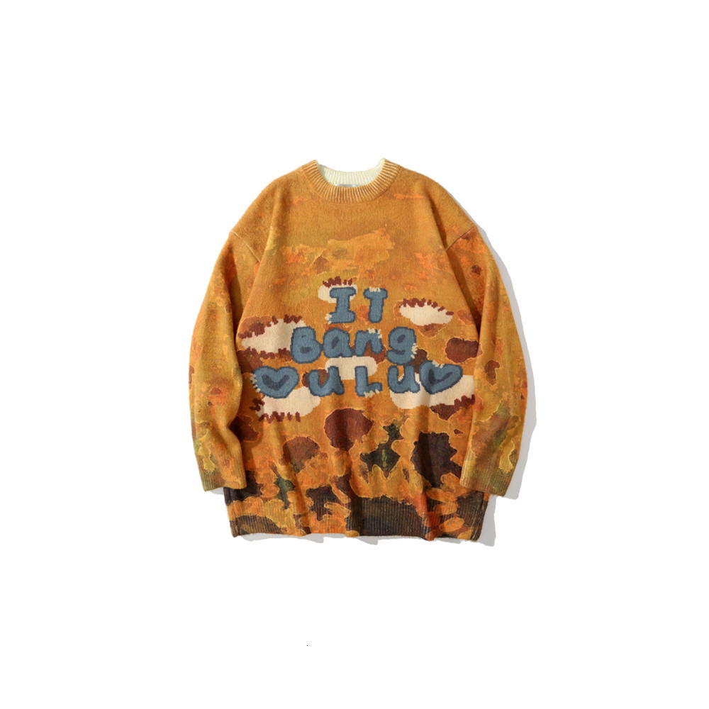 sweater knit letter printing tie dyed cashmere men's style loose round neck street trend pullover, White;black
sweater knit letter printing tie dyed cashmere men's style loose round neck street trend pullover, White;black