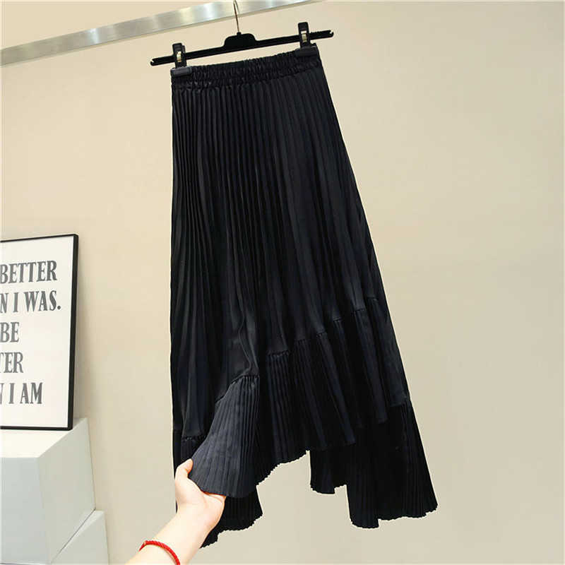 Students School Irregular Pleated Skirt for Women Summer Black White Harajuku Chic Sweet Skirts Female High Waist Long Skirts 210619wtt