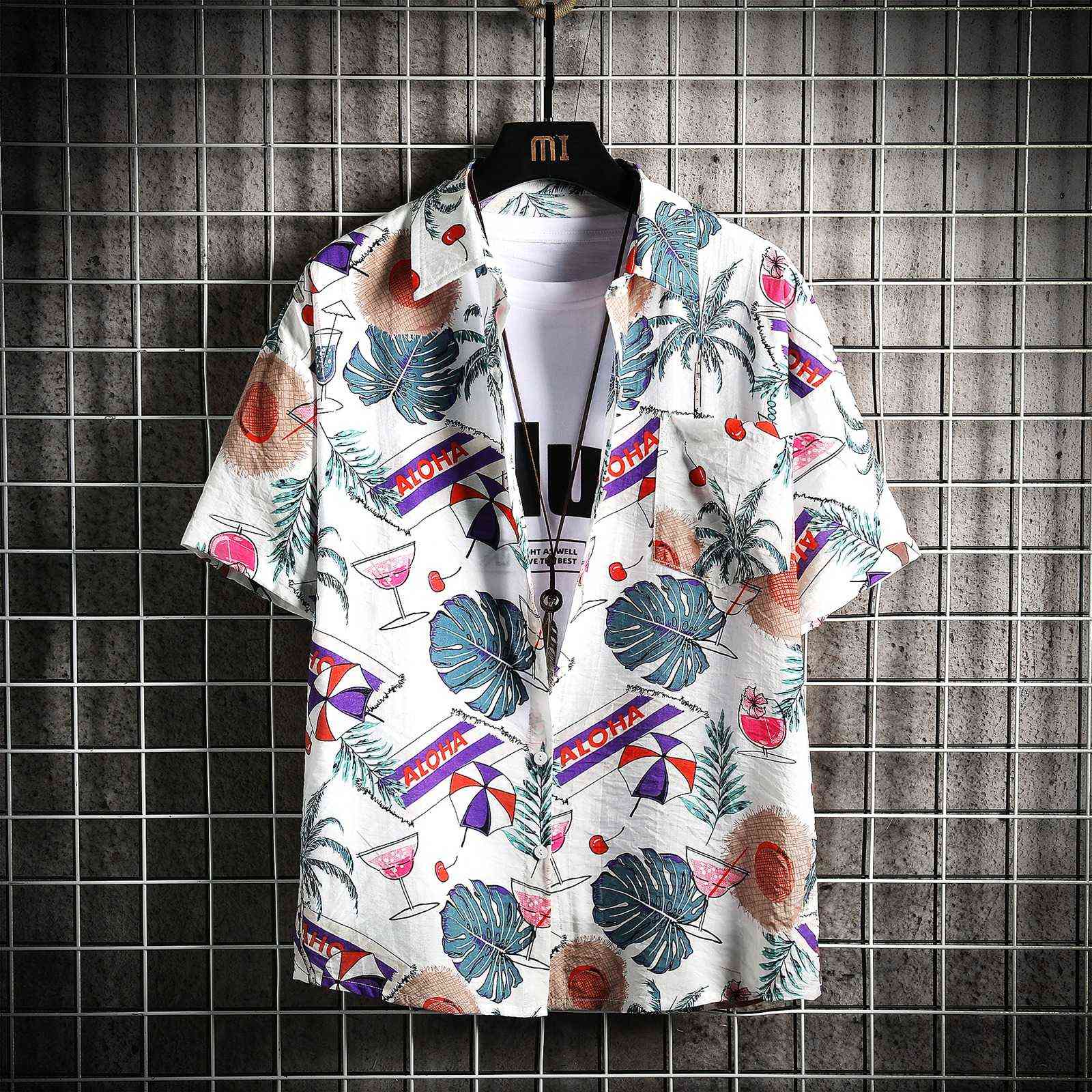 Fashion Dot Mens Hawaiian Beach Shirts Summer Short Sleeve Floral Print Tropical Aloha Holiday Vacation 210721