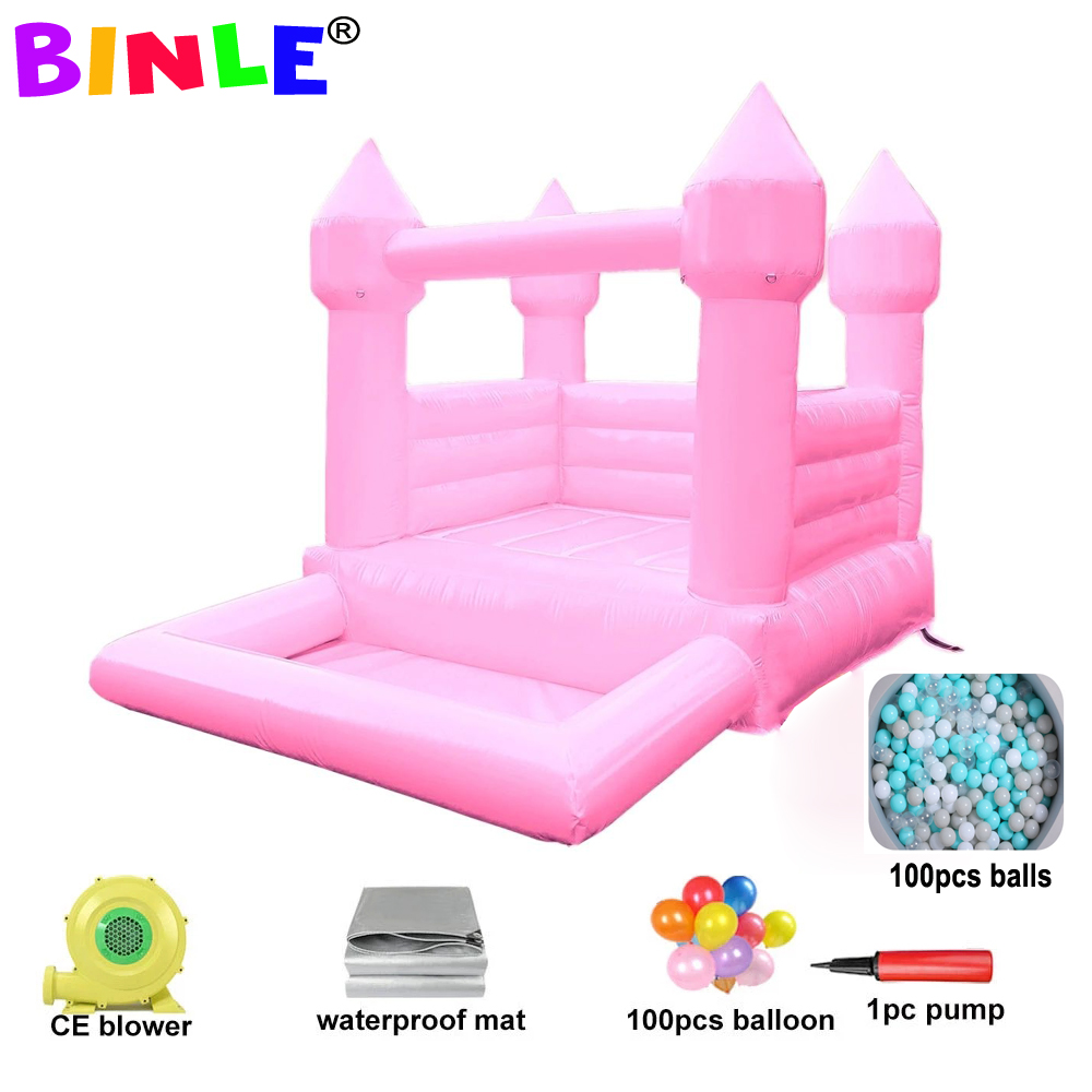 Pastel Mini Toddler Wedding Bounce House Inflatable White Pink Bouncy Castle With Soft Play Ball Pit Pool Jumper For Kids Party 3x3m 10x10ft