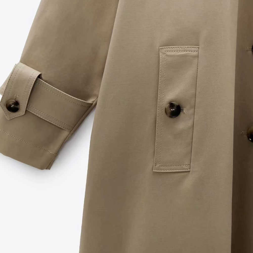 Spring and Autumn women's lapel button pattern mid-length windbreaker coat 210825