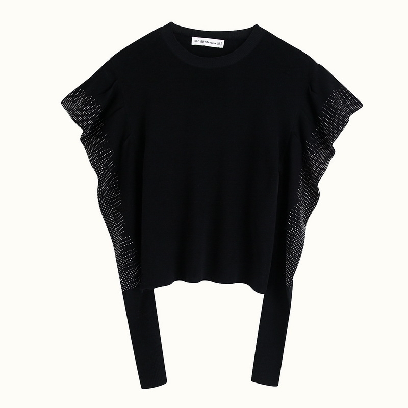 Women Light Sweater Autumn Fashion Puff Sleeve Modern Lady Black Pullovers 210602