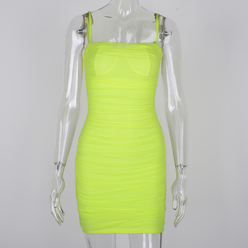 NewAsia Mesh Summer Dress Straps Sexy Bodycon Ruched Dress Woman Party Night Club Dress Women Vestidos Fashion Clothes 210309