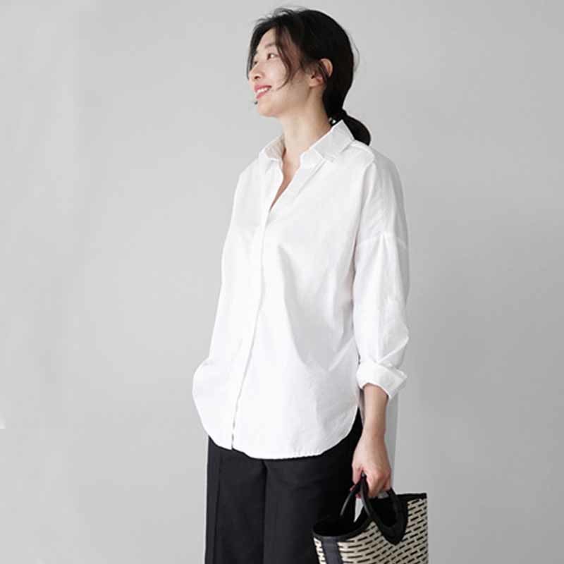 Office Lady Cotton White Blouse Women Long Sleeve Plus Size Women Shirts Blouses Casual Button Loose Shirt Top Female 12650 210225