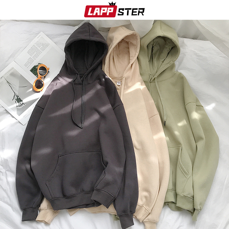 LAPPSTER Men Solid Hooded Hoodies Autumn Women Hip Hop Korean Fashions Sweatshirts Casual Hip Hop Couple Hoodie Plus Size 201020