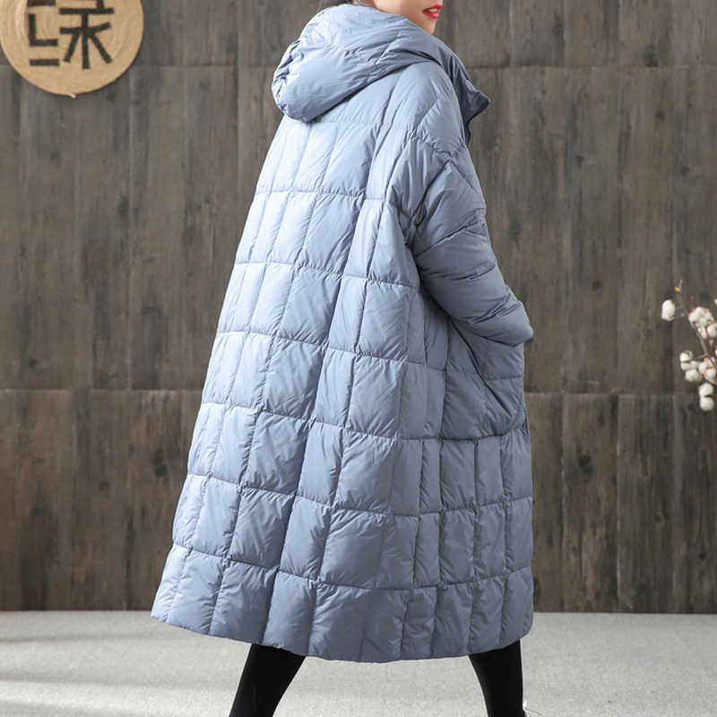 Women Loose Long Coat 90% Duck Down Jacket Winter Female Plus Size Overcoat Stitching Hooded Parka 211013