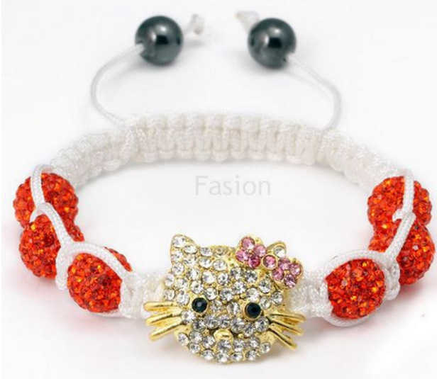 Handmade Cute Children Silver Cat Kids Girls Boys Crystal Beads Connected Braid Charm Bracelets Jewelry 20 Pcs Mix Wholesale
