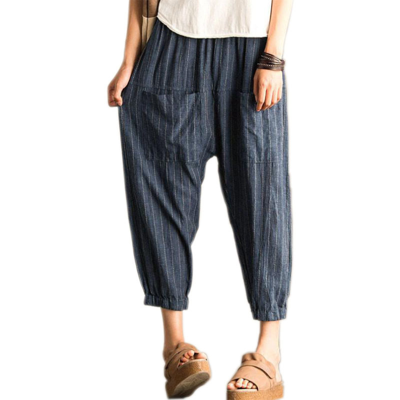 Harem Pant Women Hemp Bloomer Plus Size S5xl Loose Women New Trouser Cotton Linen Pleated Oversize Pockets Wide Leg Pant 201113