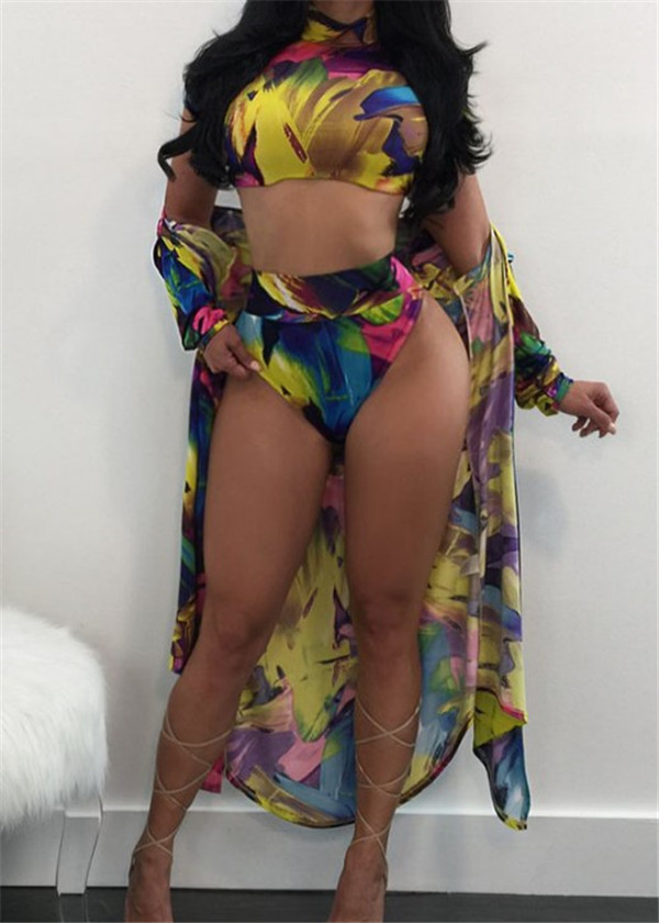 Women's Swimwear Explosive Color Printing Cardigan Long-sleeved Blouse + Short-sleeved Split Swimsuit Women Three-piece Suit Set, As pic
Women's Swimwear Explosive Color Printing Cardigan Long-sleeved Blouse + Short-sleeved Split Swimsuit Women Three-piece Suit Set, As pic