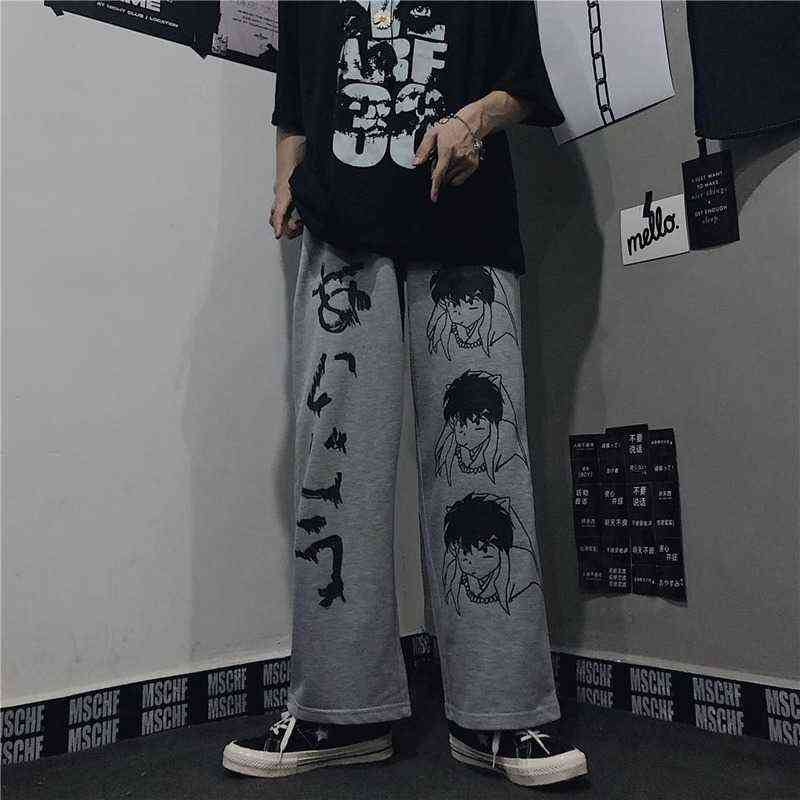 HOUZHOU Japanese Harajuku Anime Print Wide Leg Pants Women Hippie Streetwear Black Sweatpants Korean Style Oversized Trousers 211115