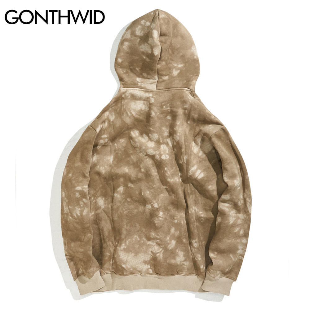 GONTHWID Chinese Characters Persimmon Print Fleece Tie Dye Hooded Sweatshirts Pullover Hoodies Streetwear Mens Hip Hop Tops 201113