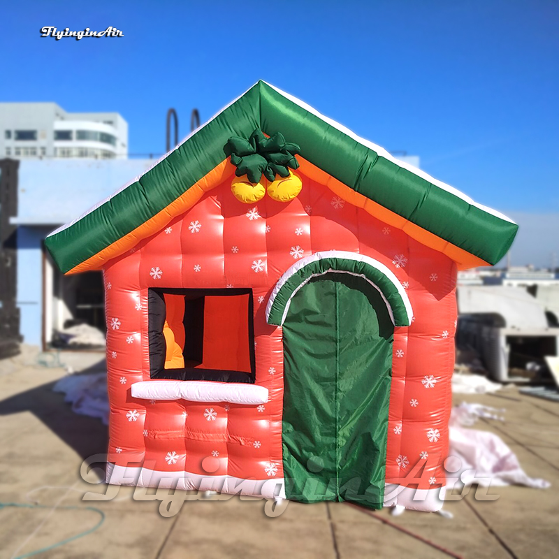 Outdoor Advertising Tent Red Inflatable Christmas Hut 4m Length Festive Air Blown Xmas Cottage For Winter Yard And New Year Decoration