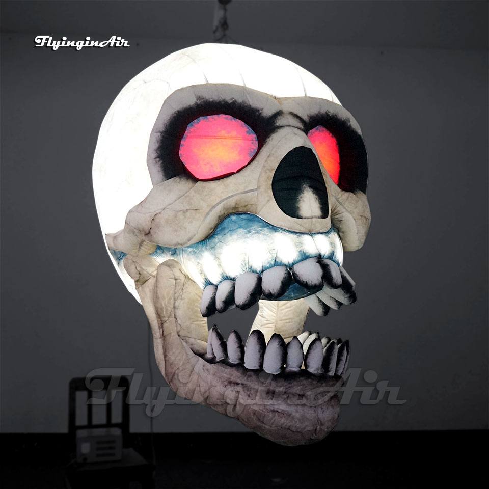 Halloween Decorative Hanging Inflatable Skull Balloon Full Printing Devil Head Bone Model Lighting Air Blown Cranium With LED Light For Carnival Night