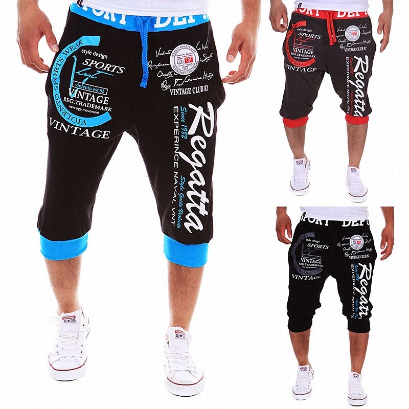 Men's Shorts Chino Chinos Shorts Pocket Print Calf-Length Pants Casual Sports Micro-Elastic Letter Outdoor Sports Mid Waist Slim Light Blue-Bla