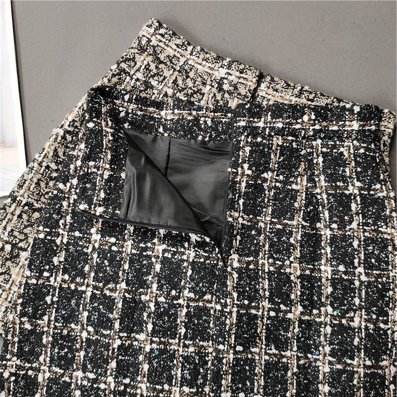 Korean Plaid Skirt Women Sequins Slim Short Skirts Women Autumn High Waist Vintage Aline Woolen Skirt Female With Shorts 210306