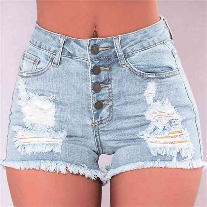 Sexy Straight Tube Nostalgic Hollow Jeans Hole Shorts Women's High Waist Casual Short Feminino Pantalones Women spodenki damskie 210714