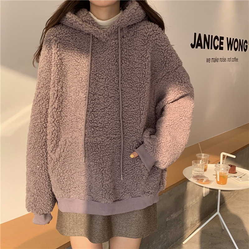 QRWR Women Hoodie Korean Style Winter Casual Cute Kawaii Warm Sweatshirt Loose Female Pocket Oversized Hoodies for Girls 210816