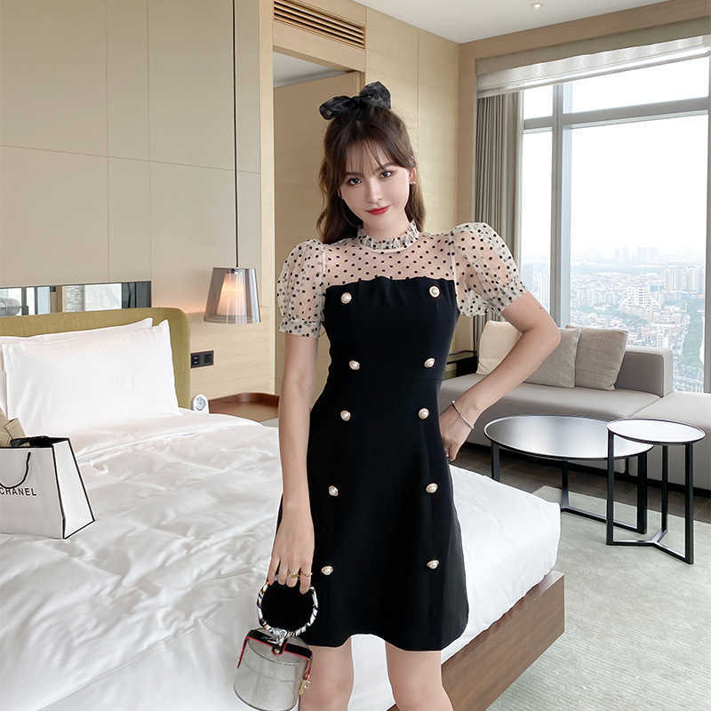 Summer fresh and sweet polka dot mesh bubble short sleeve temperament dress 210603, Gray
Summer fresh and sweet polka dot mesh bubble short sleeve temperament dress 210603, Gray