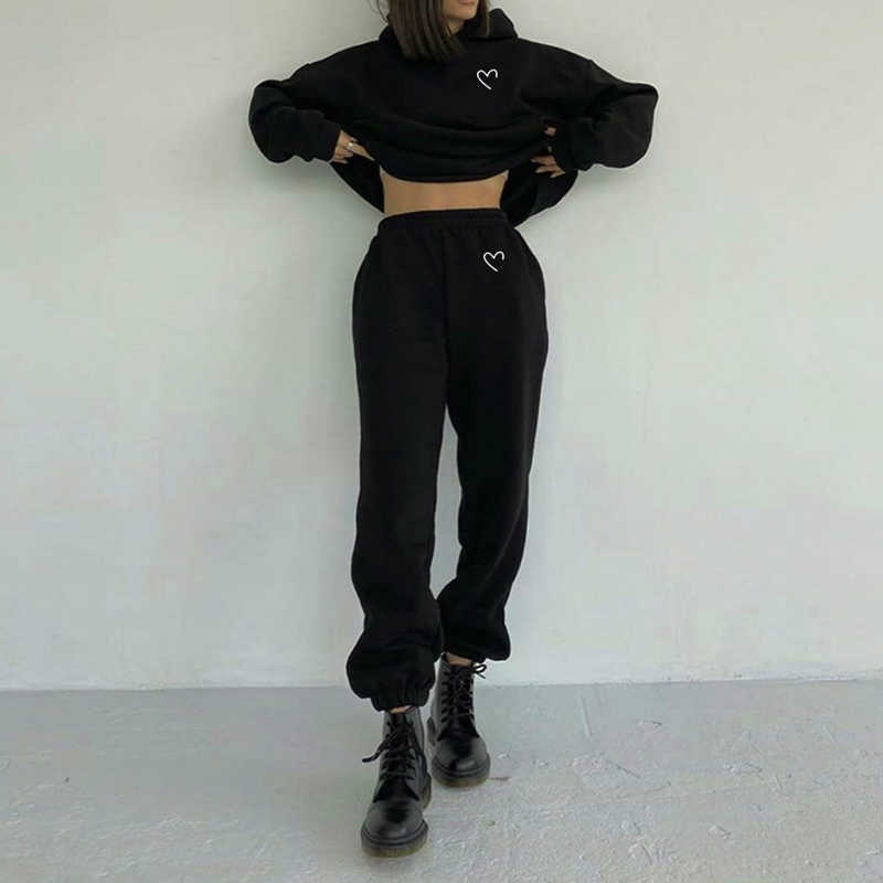 Heart Print Spring Tracksuit Women's Suit Long Sleeve Female Hoodies Suits Casual Oversize Tracksuit Sportwear Pants Set 210709