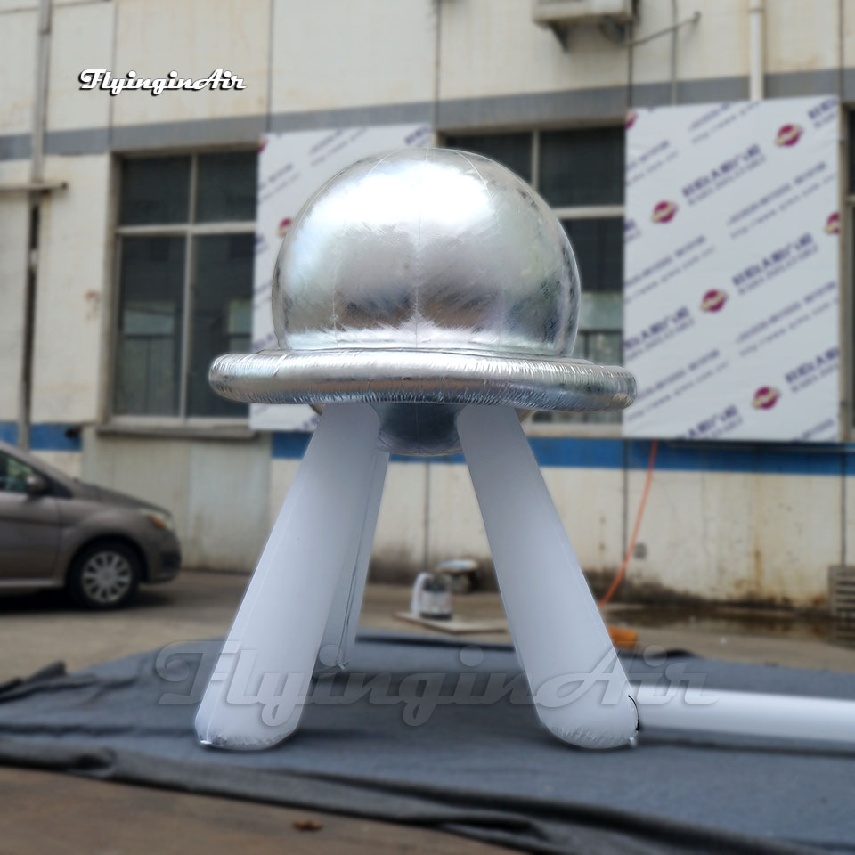 4.5m Tall Amazing Giant Inflatable UFO Balloon Model Silve Flying Saucer Dome With LED Light For Nightclub Party And Concert Stage Decoration