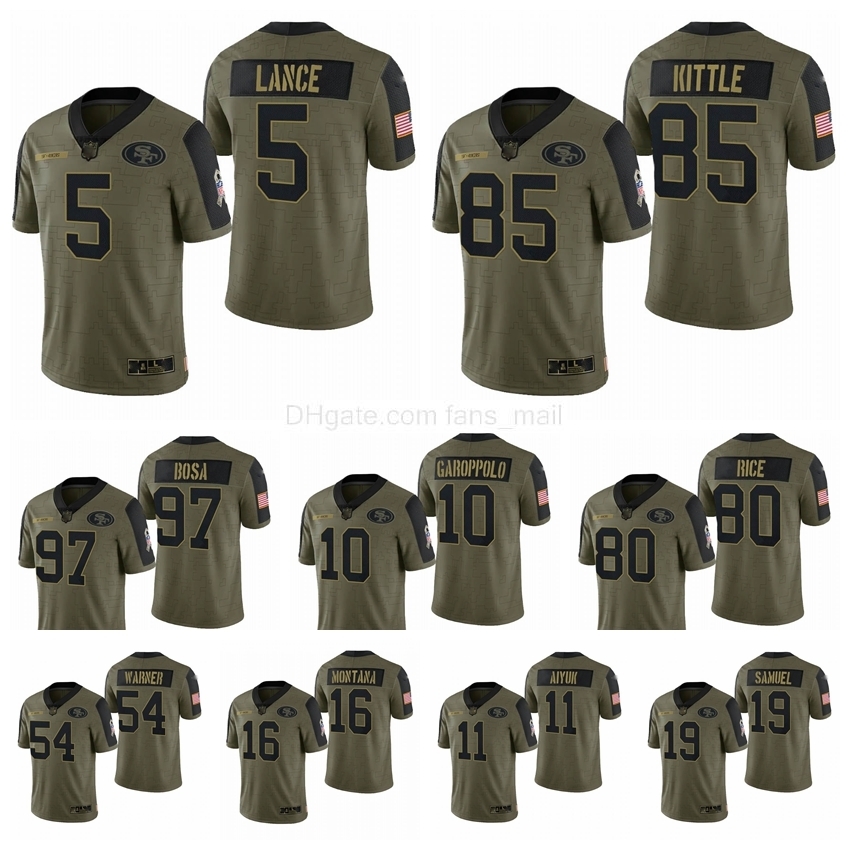 San Francisco Men Women Youth 49er 5 Trey Lance George Kittle Nick Bosa Jimmy Garoppolo Jerry Rice Joe Montana Olive 2021 Salute To Service, Black
San Francisco Men Women Youth 49er 5 Trey Lance George Kittle Nick Bosa Jimmy Garoppolo Jerry Rice Joe Montana Olive 2021 Salute To Service, Black