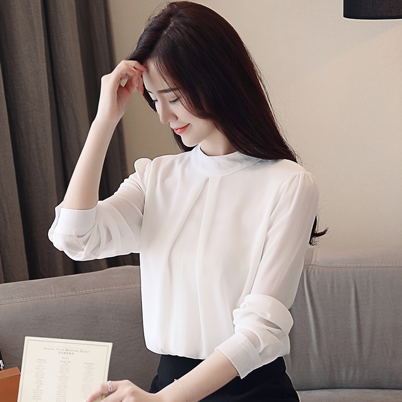 Casual Solid White Chiffon Blouse Shirt Women Tops And Blouses Long Sleeve OL Blouse Fashion Women Blusa Feminina 0894 40 210225