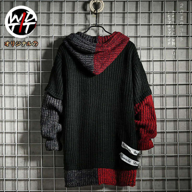 Winter Mens Patchwork Pullover Knit Sweater Hip Hop Embroidery Crewneck Knitwear Sweater Tops 210929